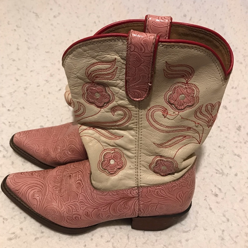 Tony Lama Boots Pink Flowers Leather Size 4 D